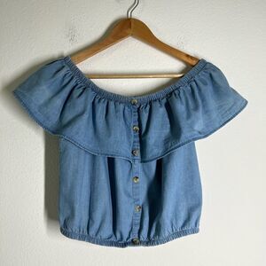 Derek Heart Bohemian Denim Off-the-Shoulder Chambray Top size M